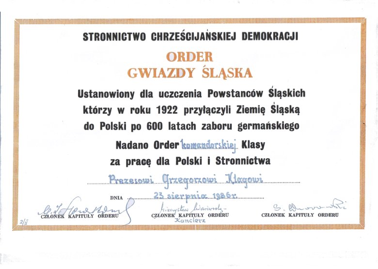 Stronnictwo Chrzecijaskiej Demokracji - Order Gwiazdy lska